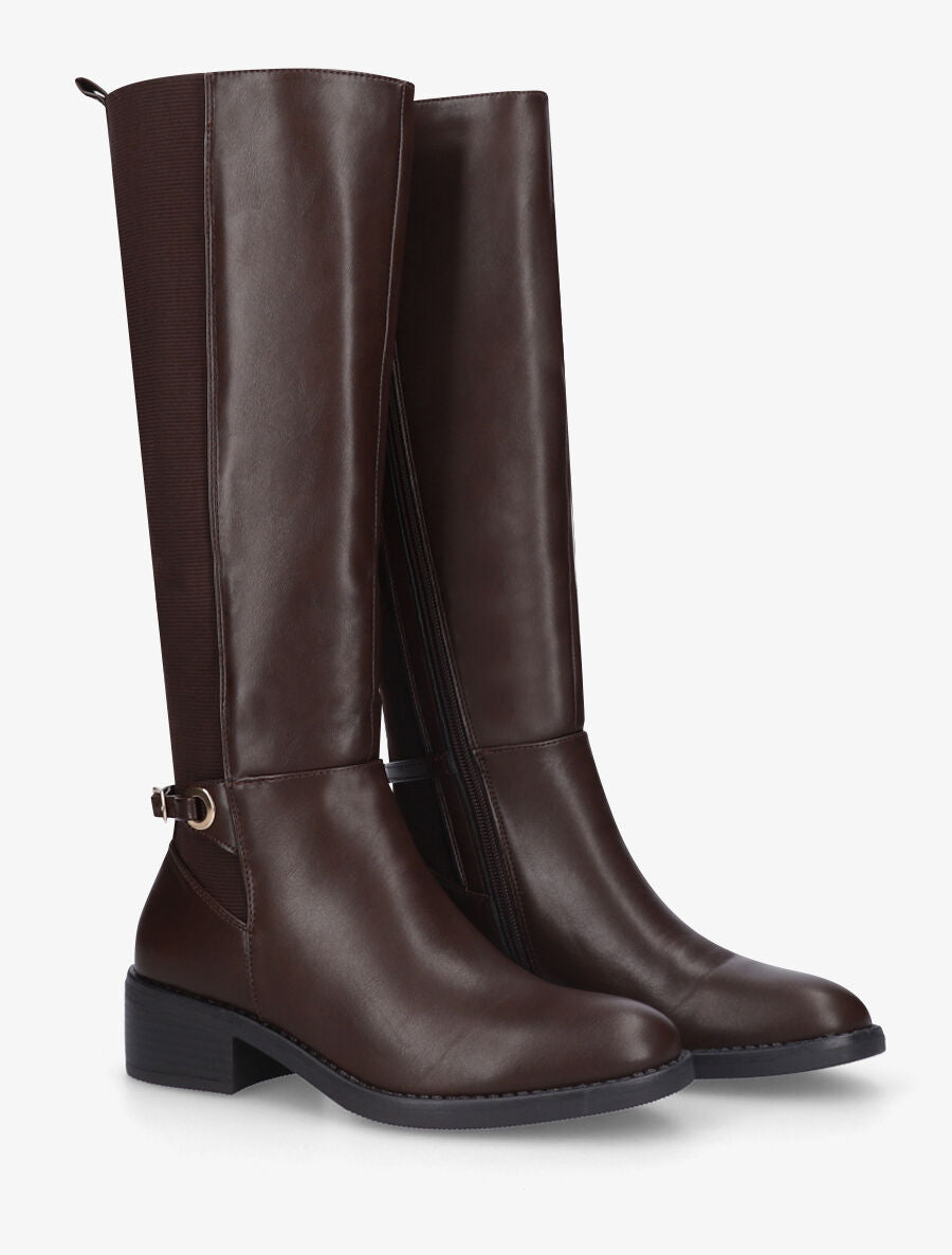 Bottes unies élastiquées sanglé - Marron - 4