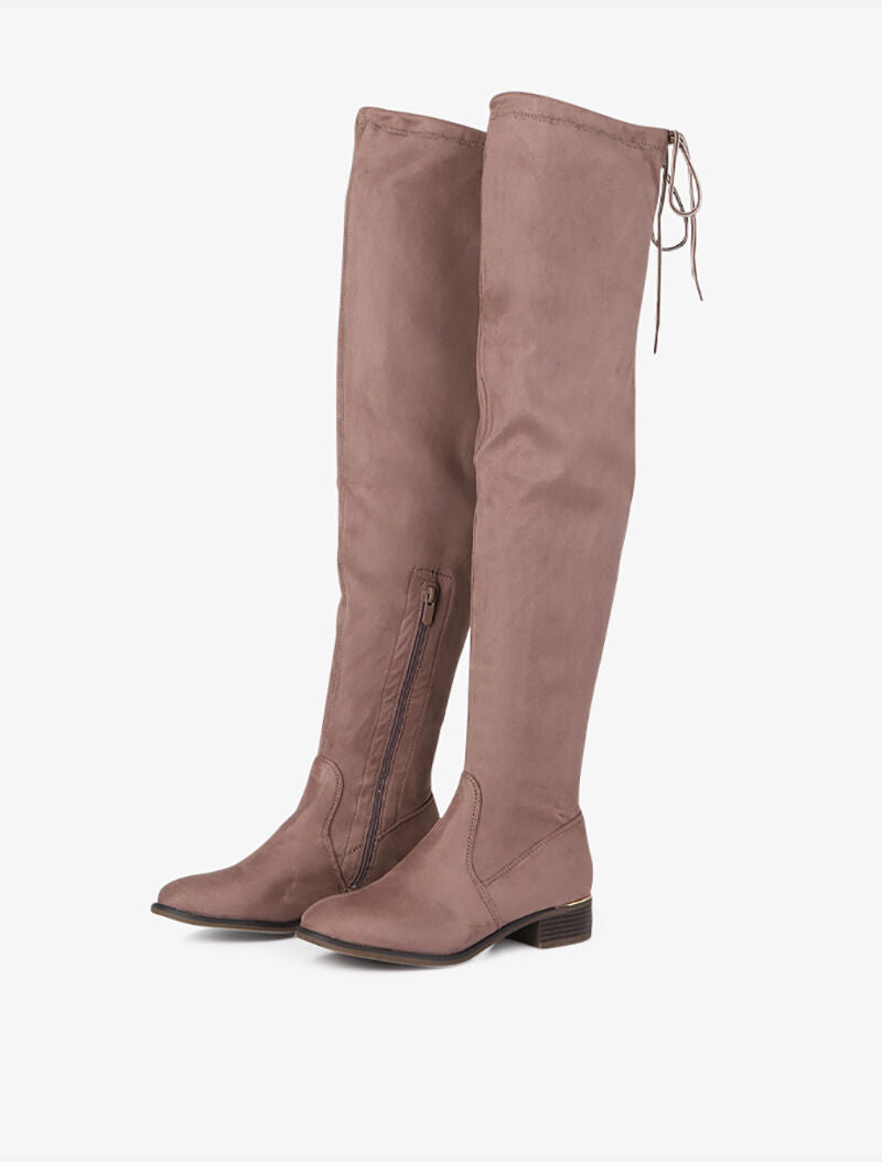 Cuissardes en suédine à talons à détail doré - Taupe - 4