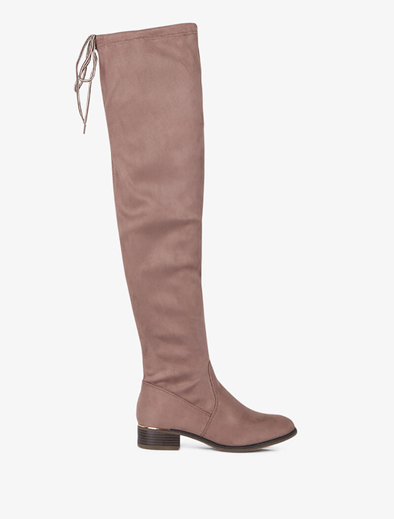 Cuissardes en suédine à talons à détail doré - Taupe - 5