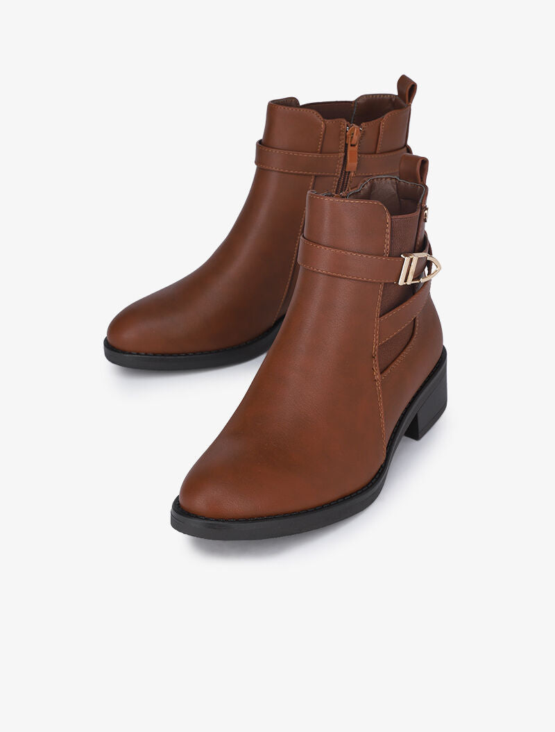 Bottines à sangle stylisée - Camel - 5