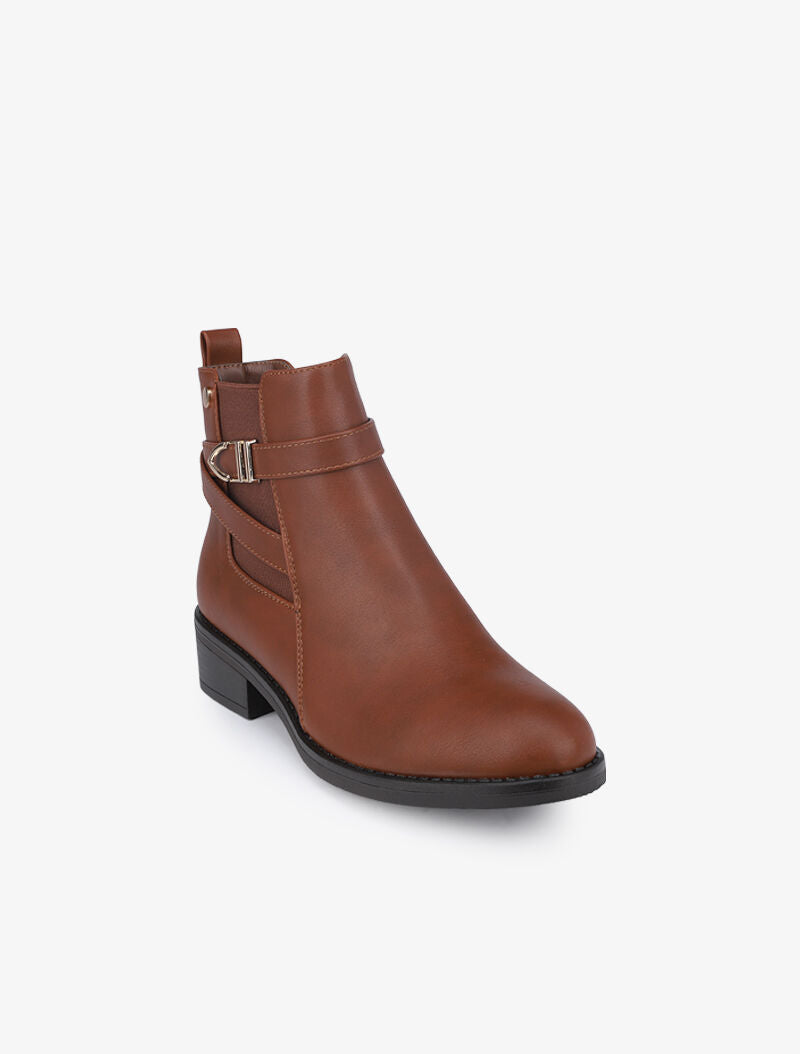 Bottines à sangle stylisée - Camel - 3