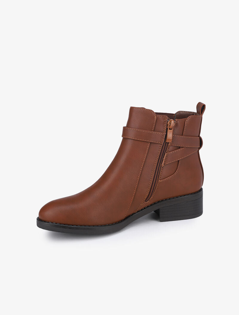 Bottines à sangle stylisée - Camel - 4