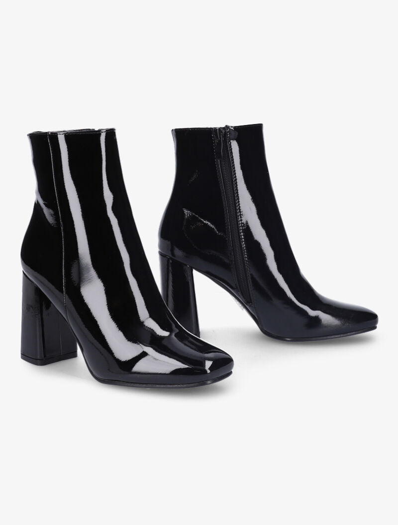 Bottines vernies à talon haut et bouts carrés - Noir - 4