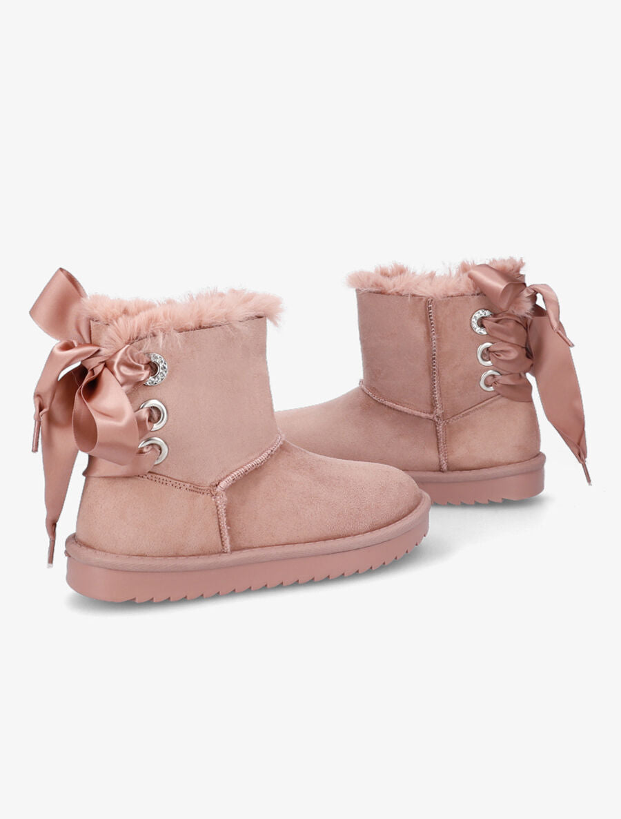 Boots fourrées à corsage en ruban - Rose - 5