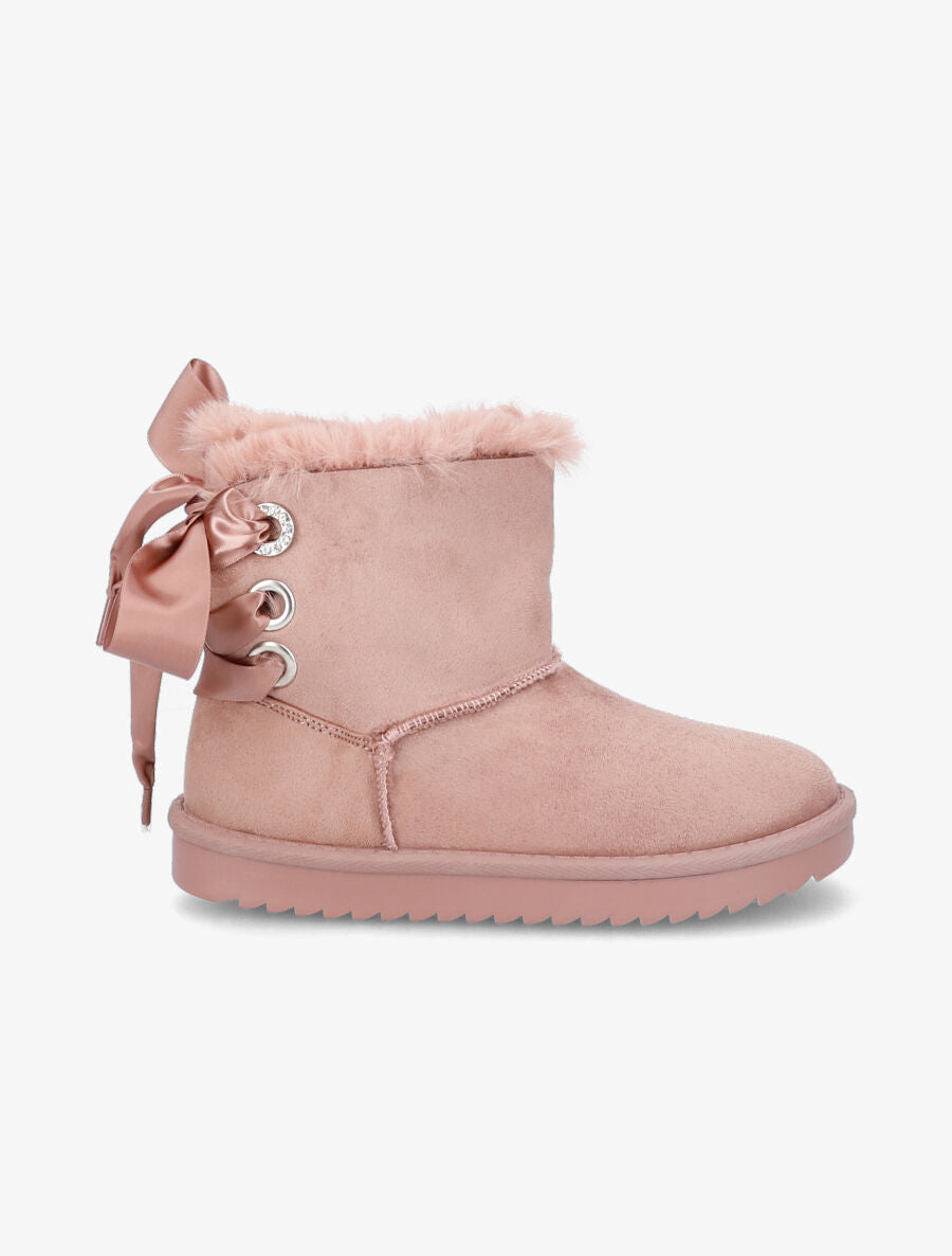 Boots fourrées à corsage en ruban - Rose - 2