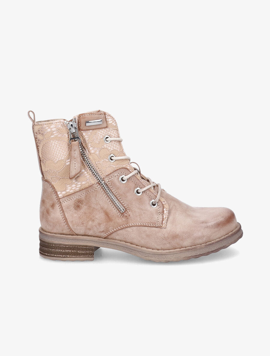 Bottines lacées à détail dentelle - Camel - 5