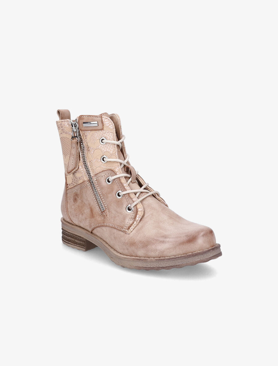 Bottines lacées à détail dentelle - Camel - 2