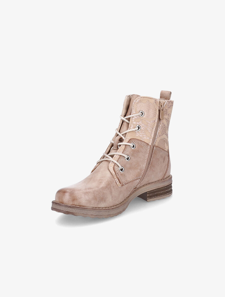 Bottines lacées à détail dentelle - Camel - 3