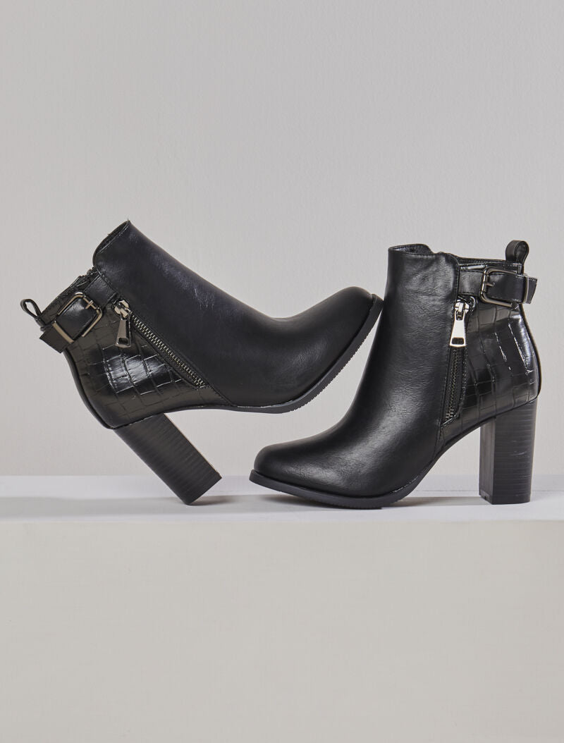 Bottines à talon et bride - Noir - 5