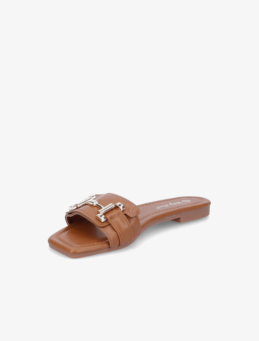 Mules stylisées à tige dorée - Camel - 3