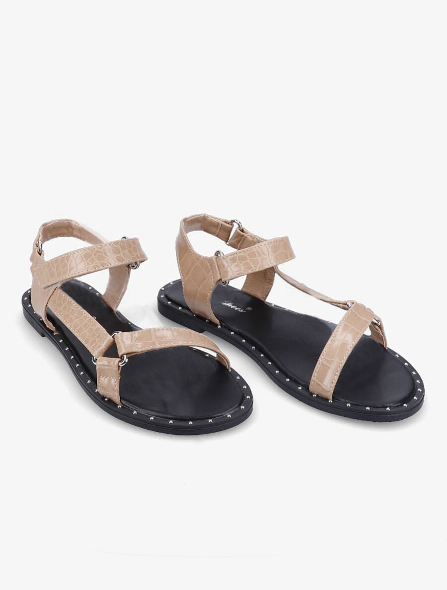Nu-pieds à sangles effet croco - Taupe - 4