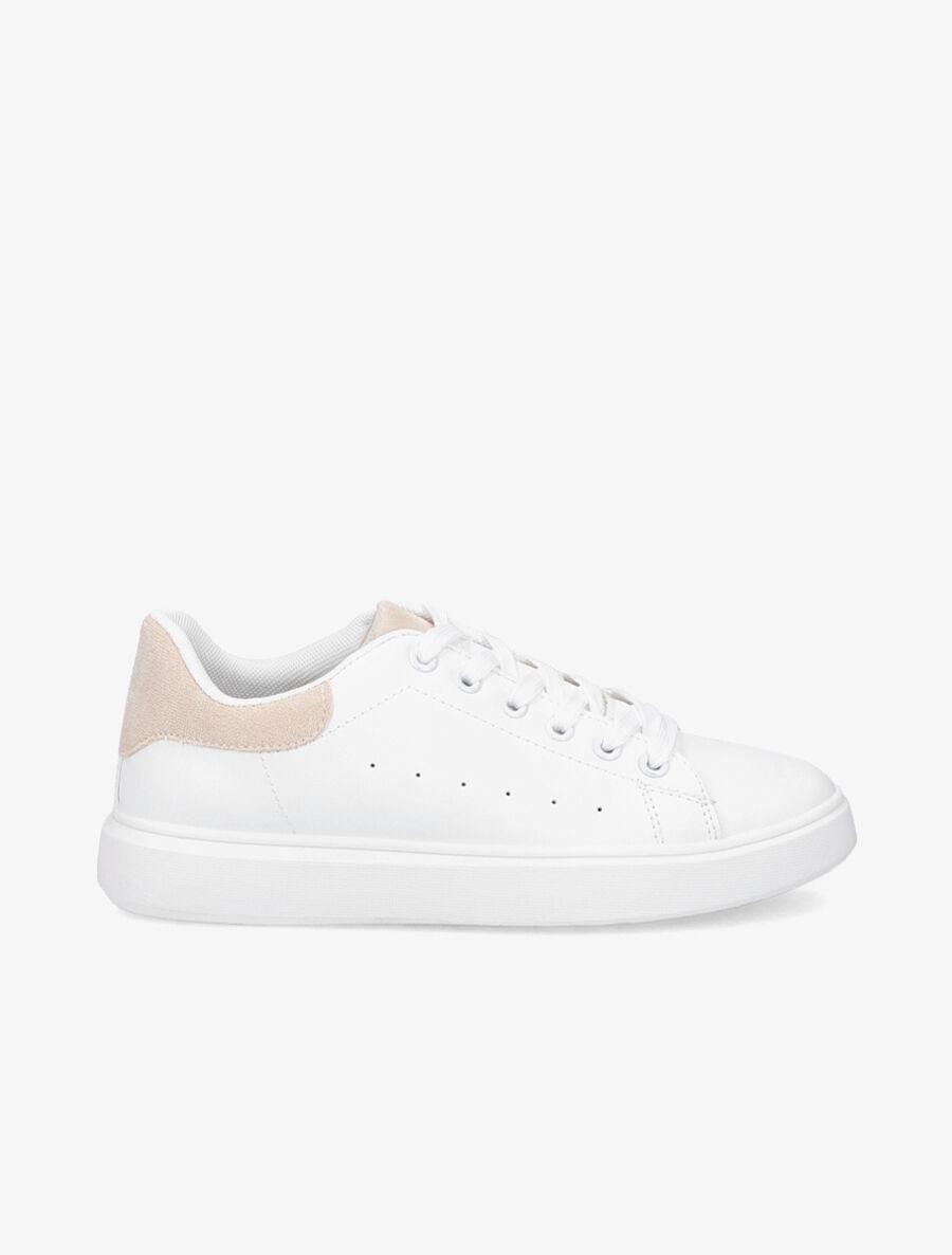 Sneakers à contrefort et languette en suédine - Blanc/nude - 5