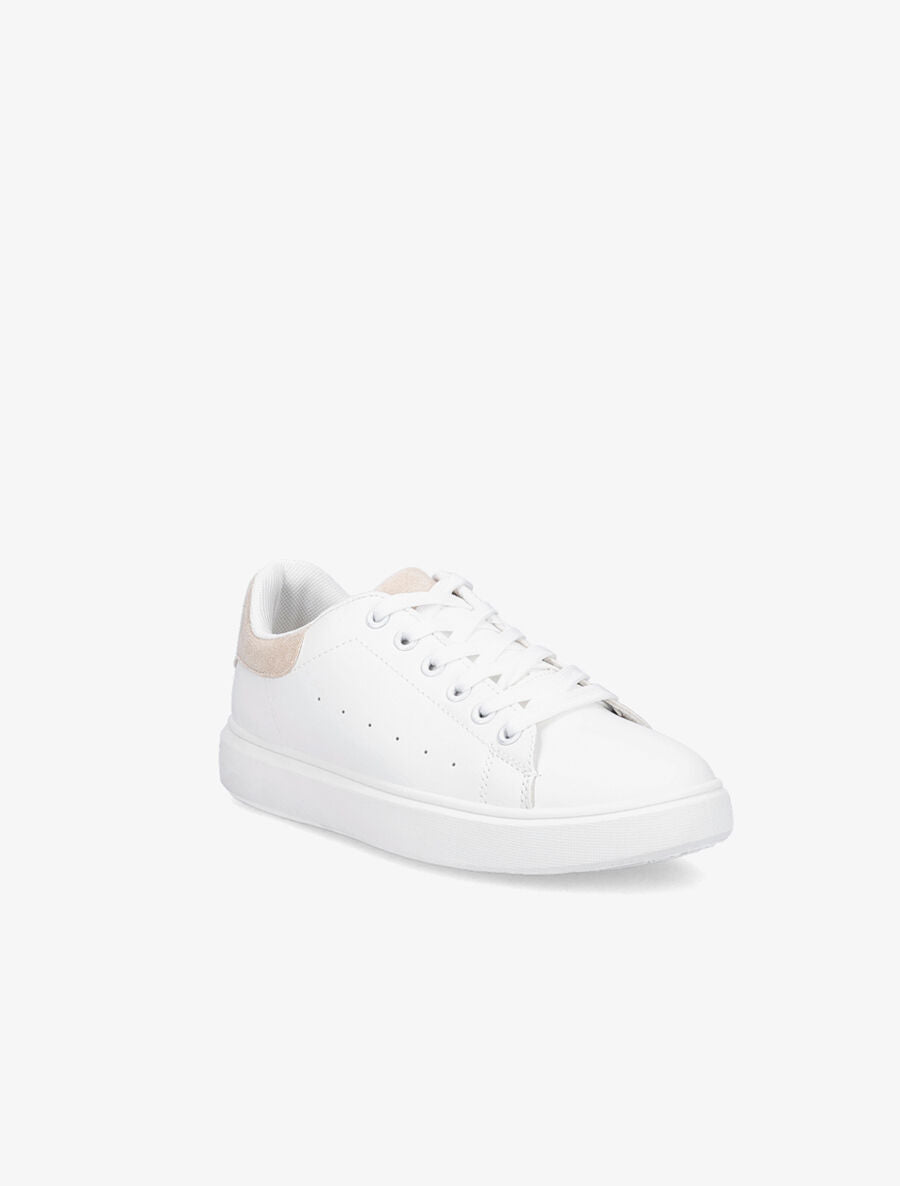 Sneakers à contrefort et languette en suédine - Blanc/nude - 2