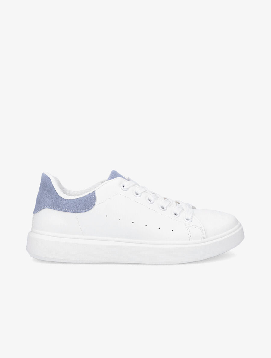 Sneakers à contrefort et languette en suédine - Blanc/bleu layette - 1