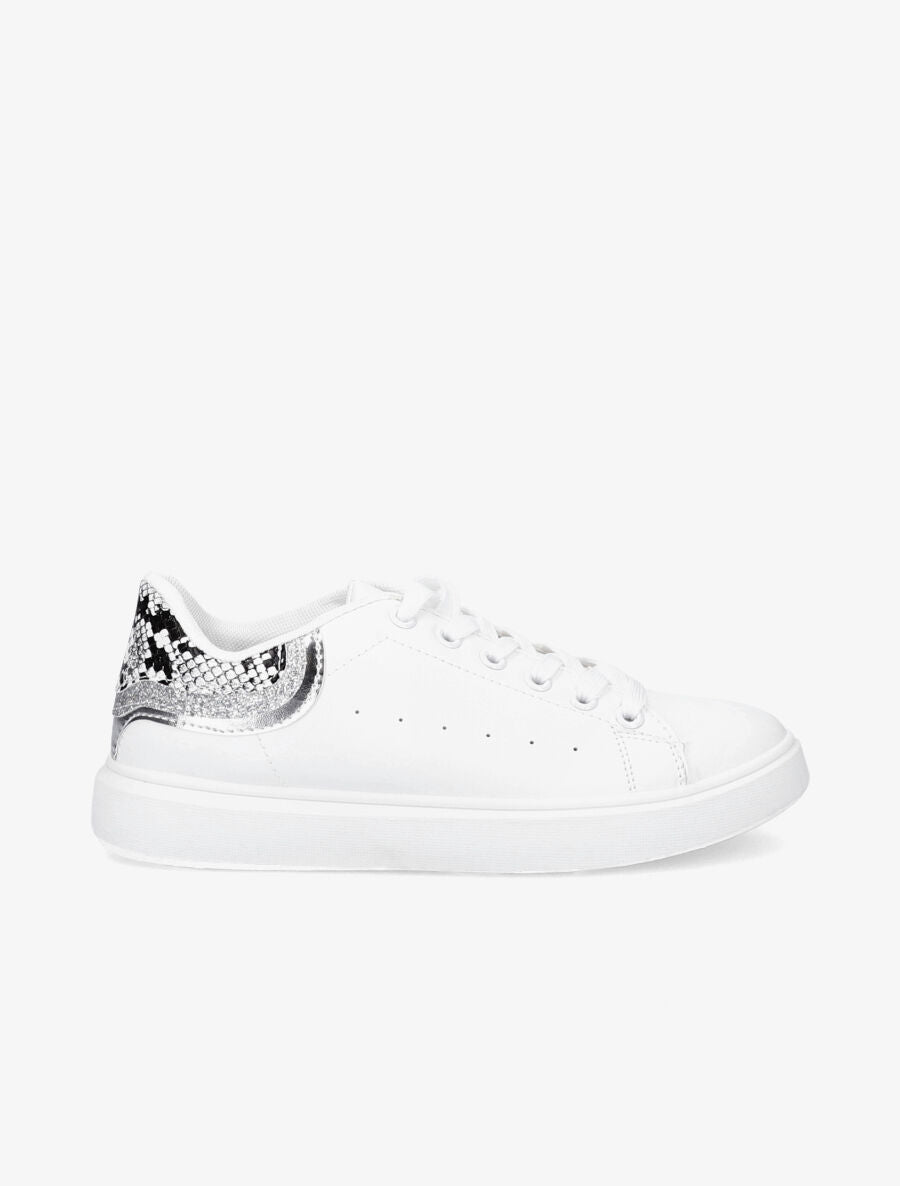 Sneakers à contrefort pailleté et imprimé python - Blanc/noir - 1