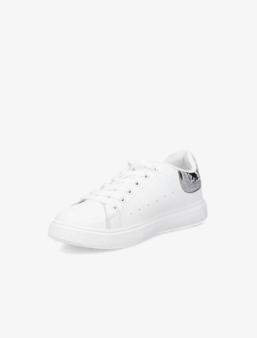 Sneakers à contrefort pailleté et imprimé python - Blanc/noir - 3