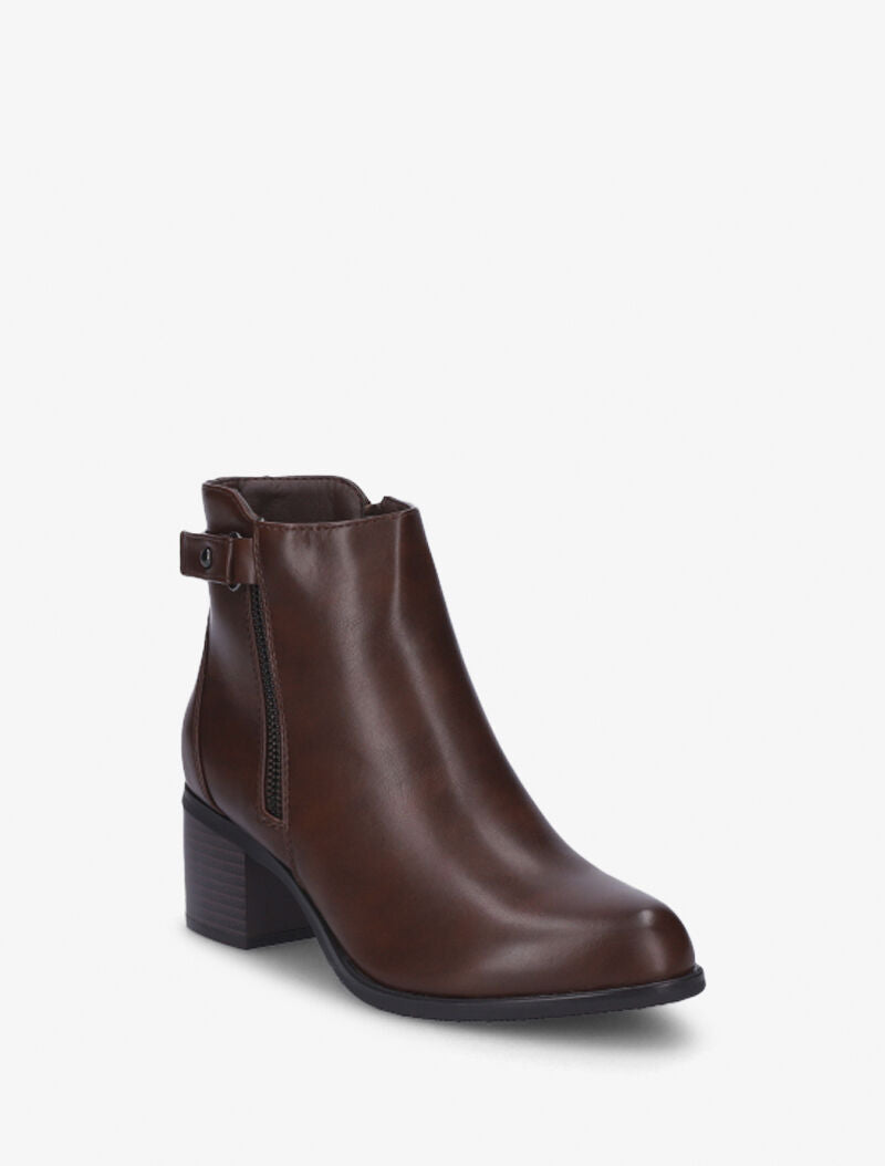 Bottines à zip décoratif et lanière - Marron - 2