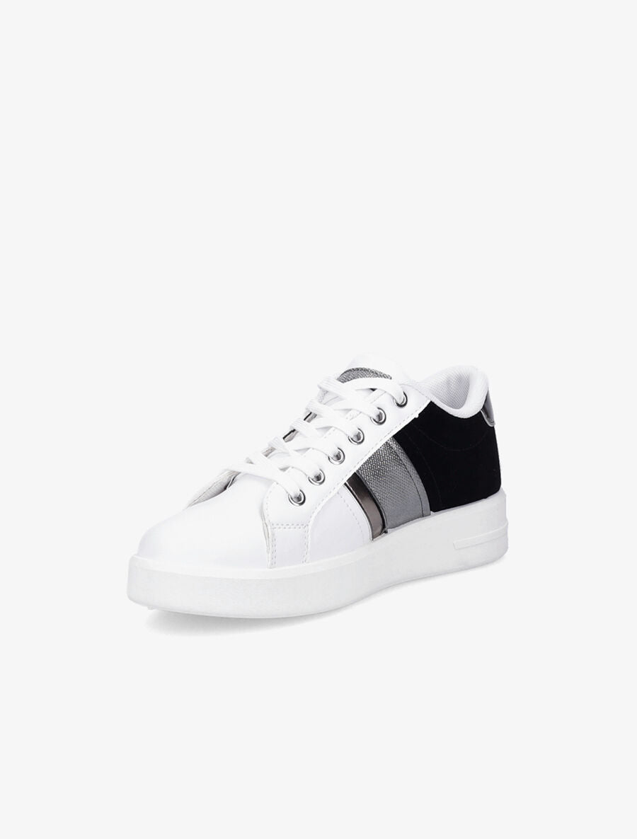 Sneakers bimatière et à bande irisée - Blanc/noir - 3