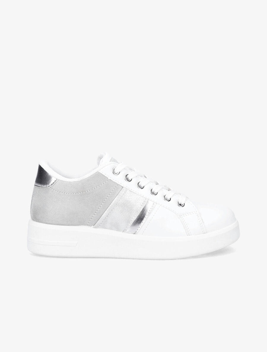 Sneakers bimatière et à bande irisée - Blanc/gris souris - 1