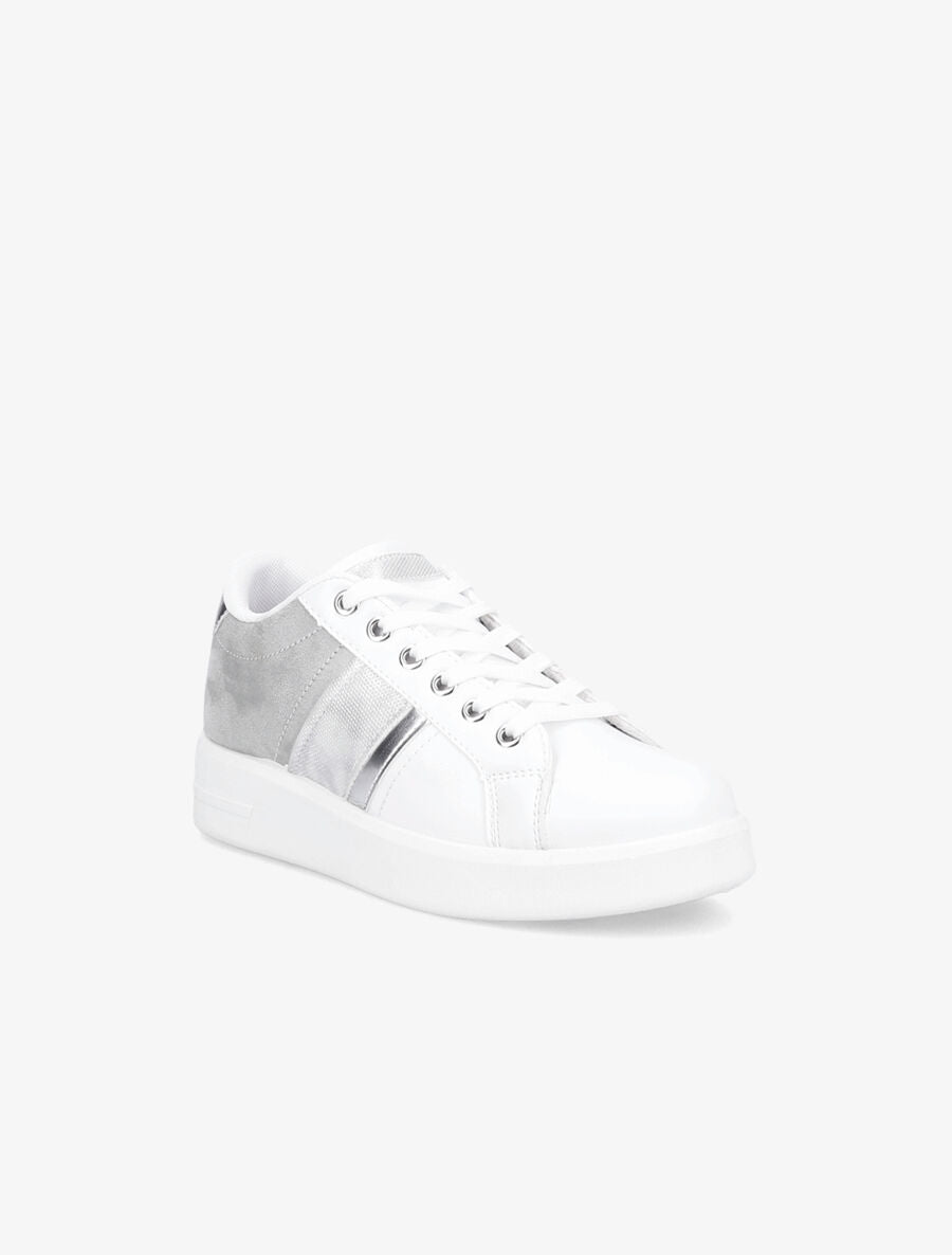 Sneakers bimatière et à bande irisée - Blanc/gris souris - 2