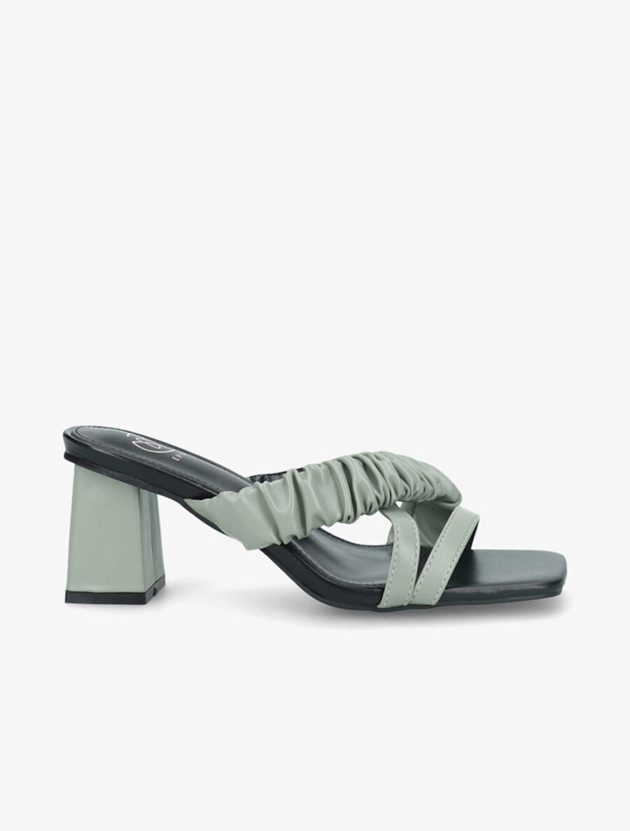 Mules à talon carré et brides stylisées - Vert - 5