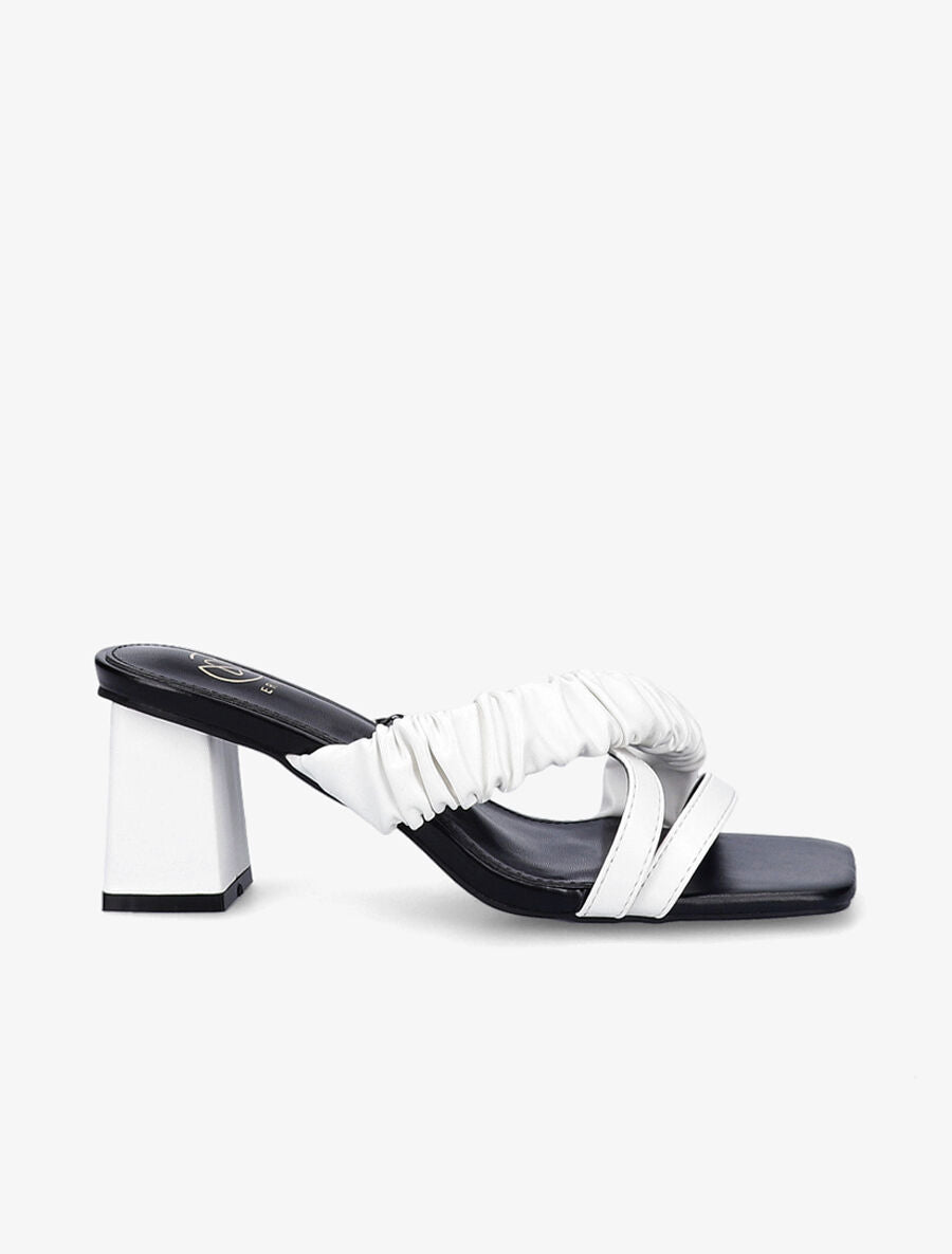 Mules à talon carré et brides stylisées - Blanc - 1
