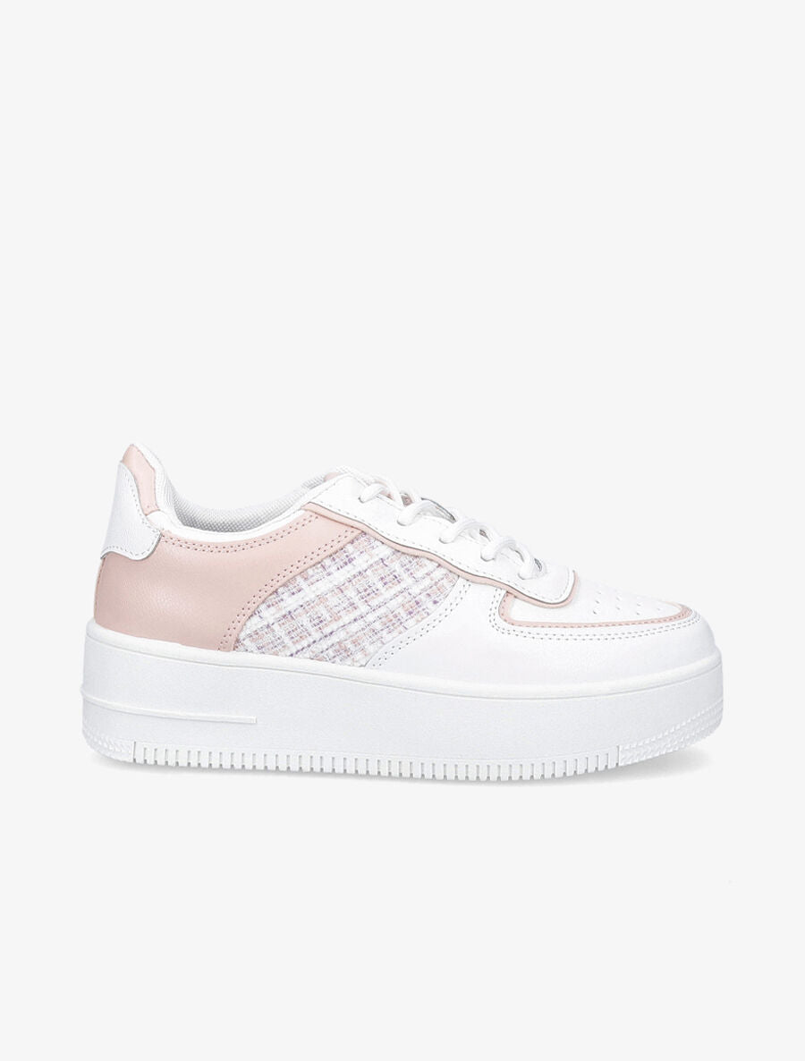 Baskets à empiècements carreaux irisés et semelles épaisses - Rose - 1