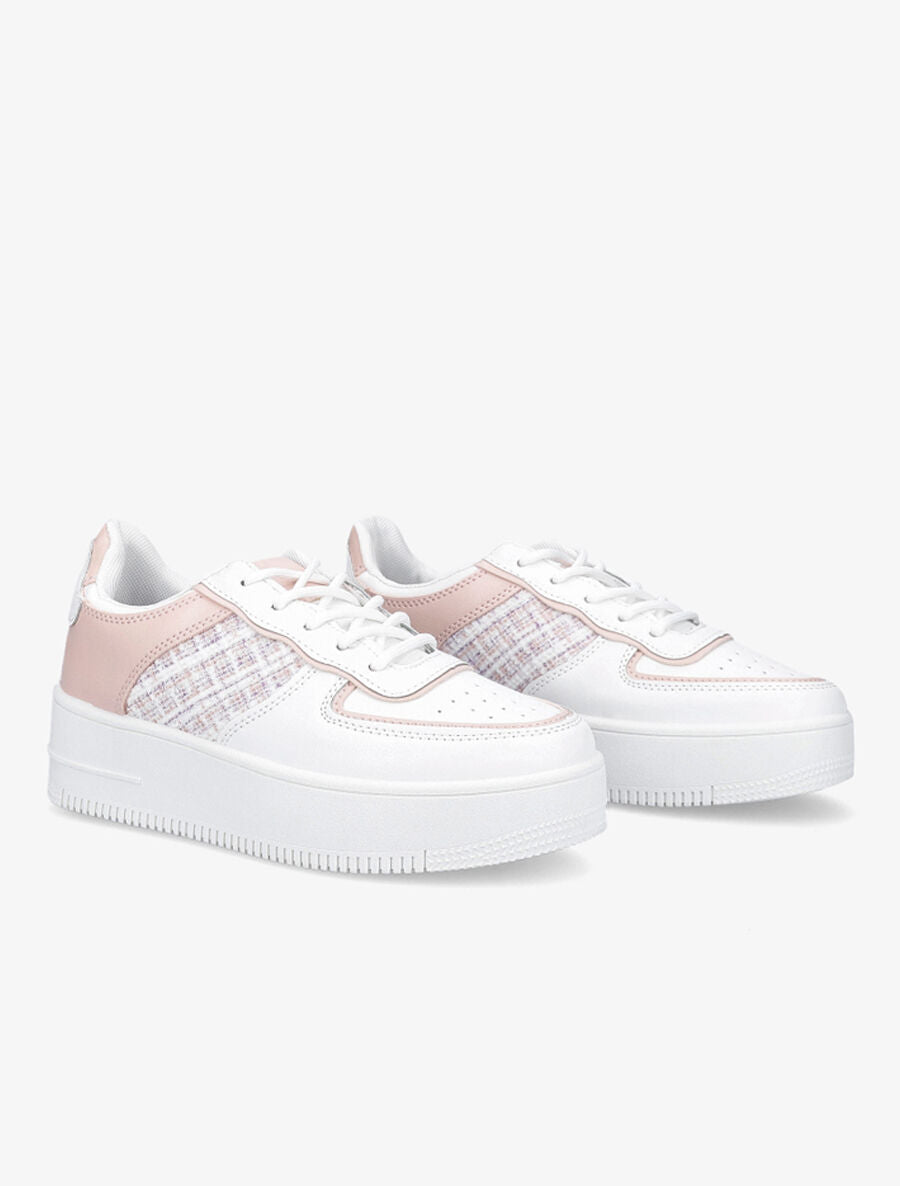 Baskets à empiècements carreaux irisés et semelles épaisses - Rose - 4
