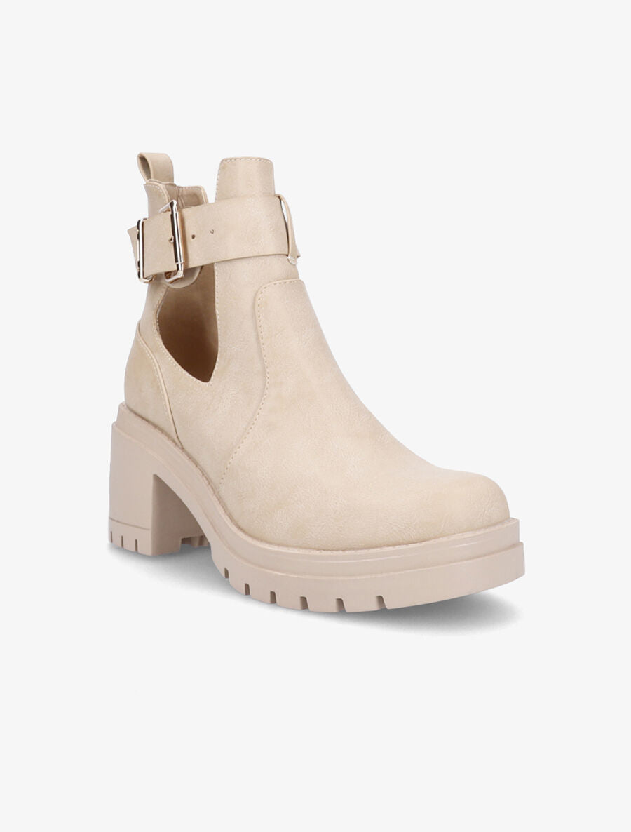 Bottines ajourées à talon épais - Taupe - 2