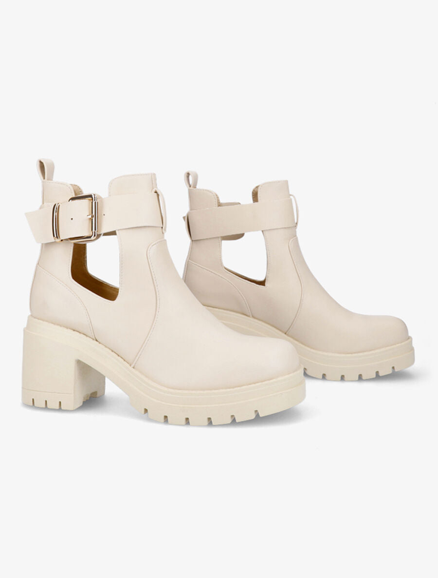 Bottines ajourées à talon épais - Beige - 4