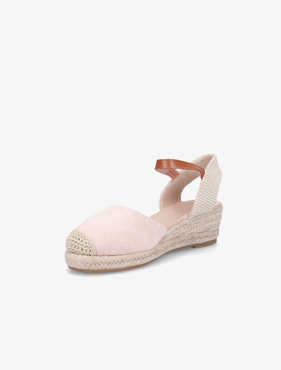 Sandales compensées en suédine à bouts ronds - Rose - 3