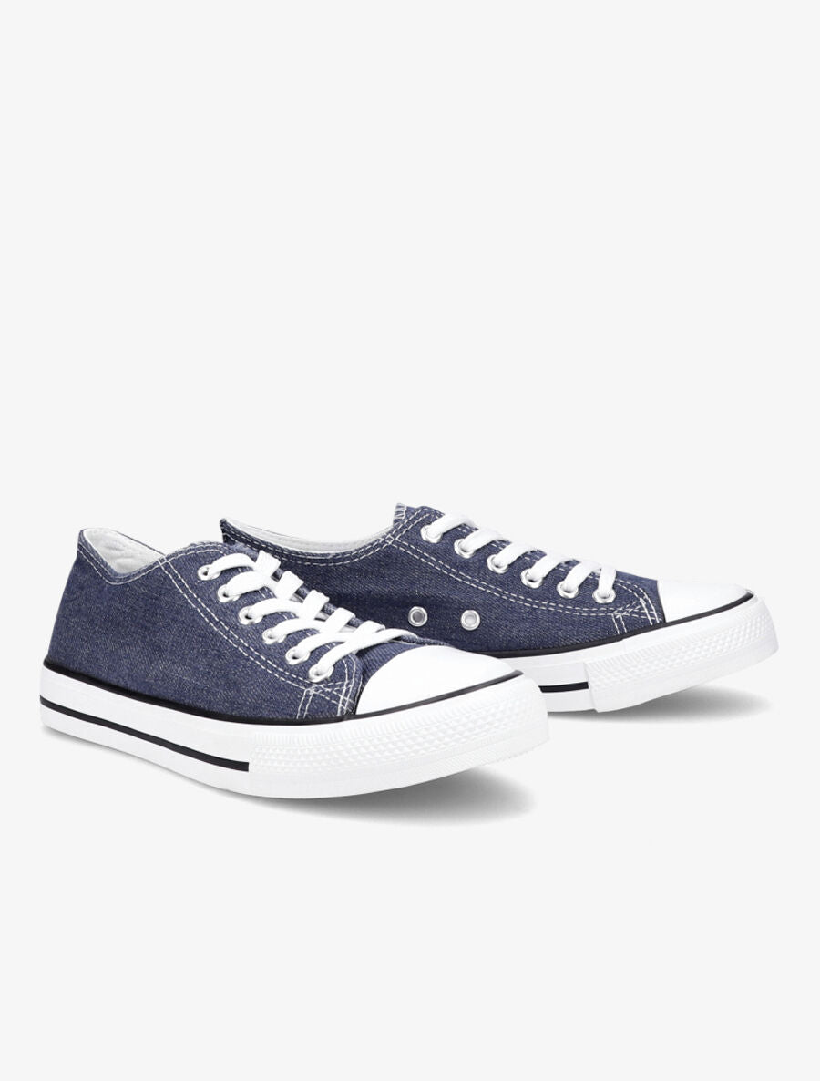 Tennis en toile à coutures contrastantes - Bleu jean - 4