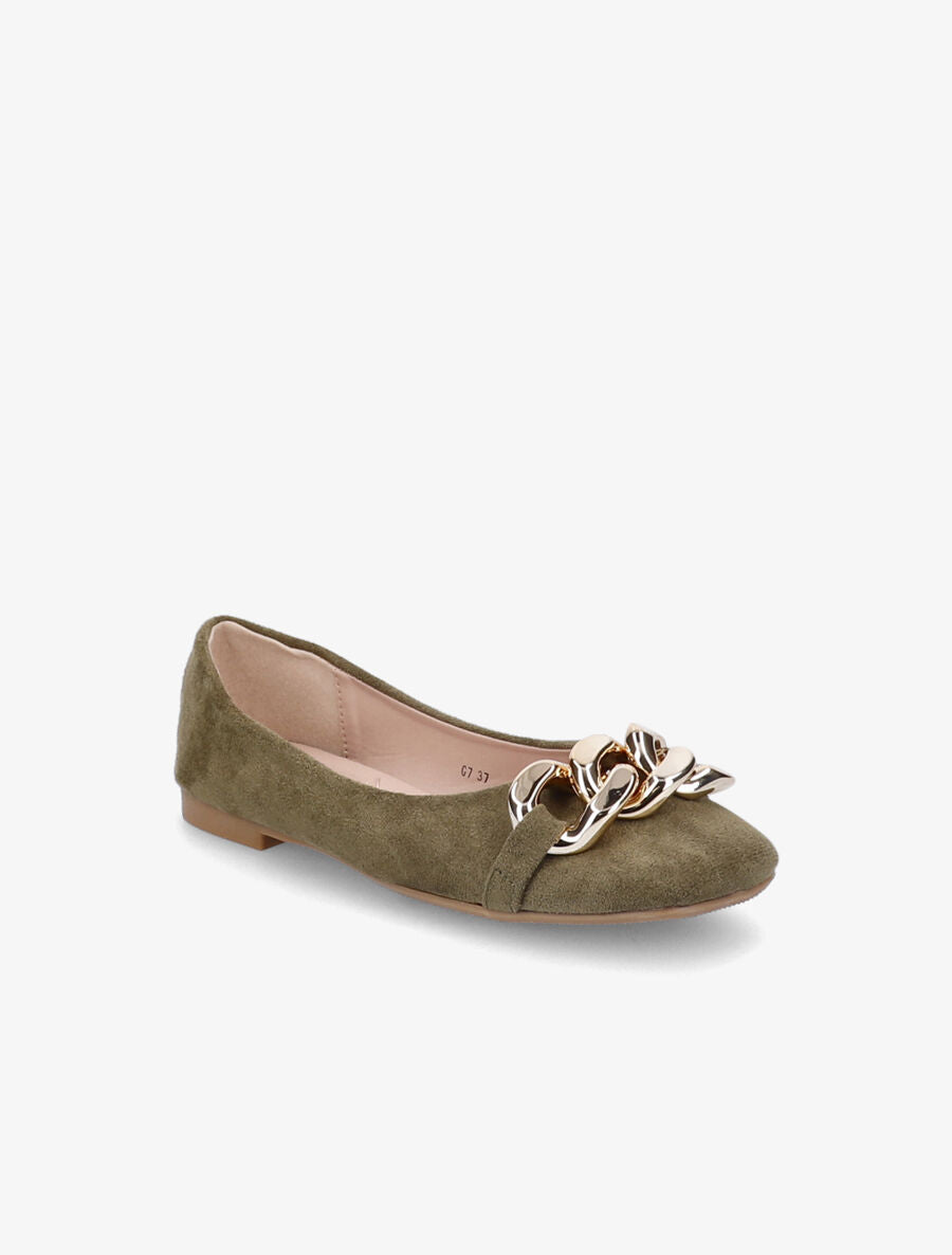 Ballerines à maillons et bouts carrés - Kaki - 2
