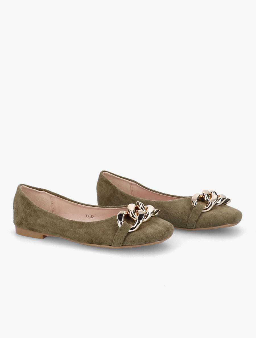 Ballerines à maillons et bouts carrés - Kaki - 4