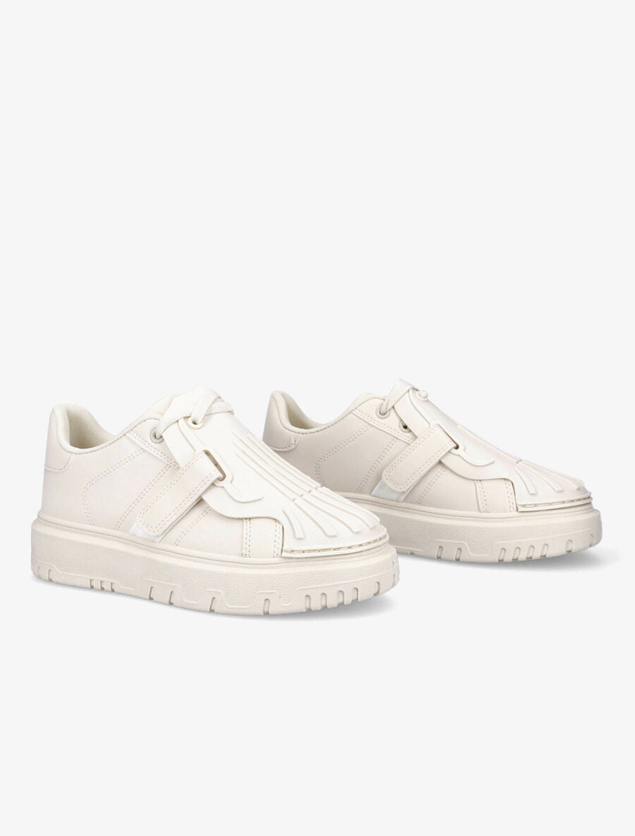 Baskets unies à claque en caoutchouc stylisée - Beige - 4