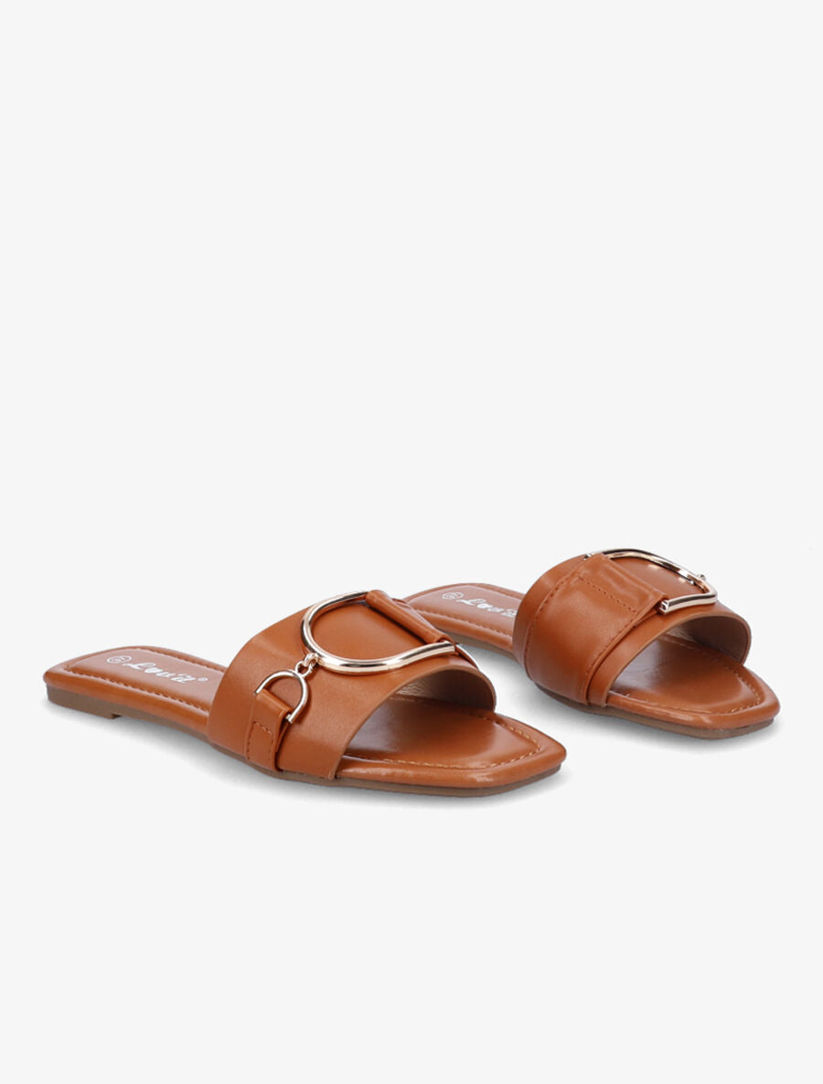 Mules plates à boucles stylisées - Camel - 4