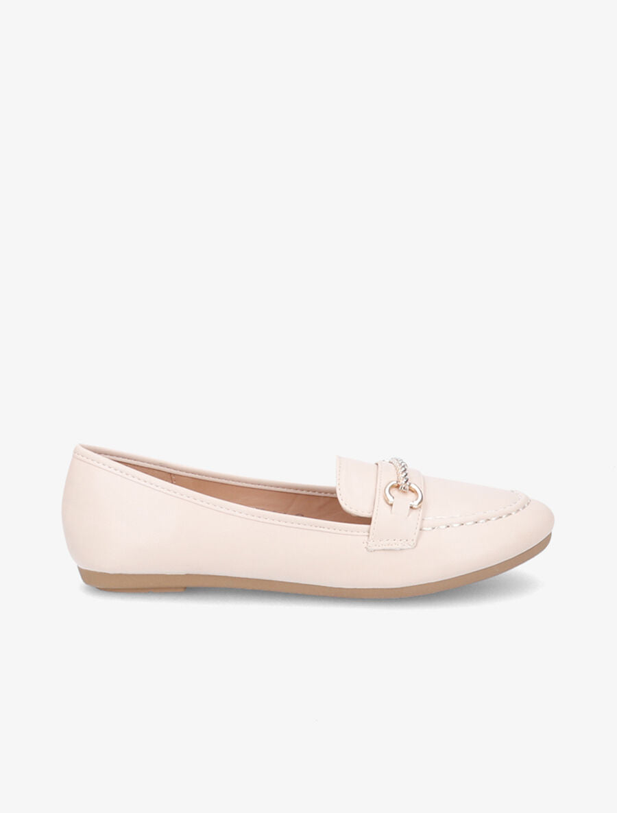 Mocassins boucles métalliques à strass - Beige - 1