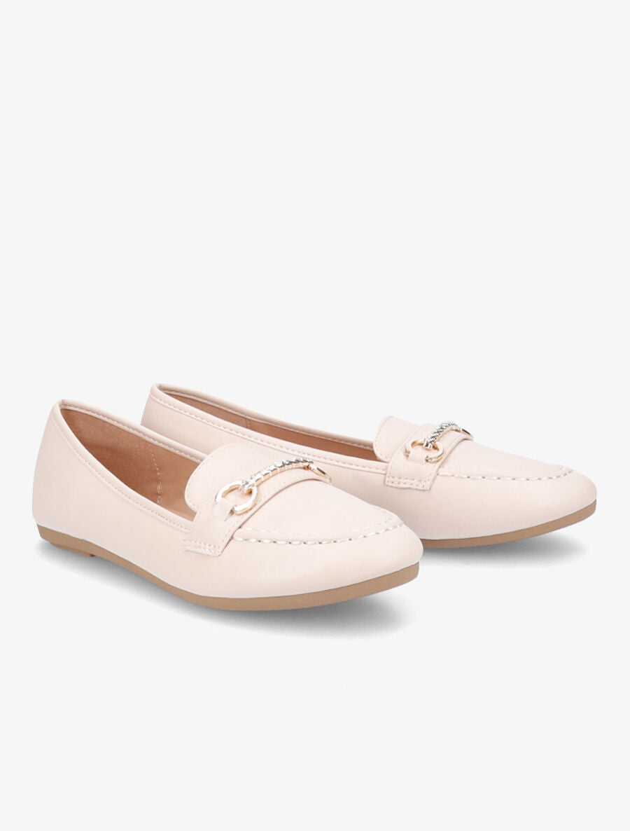 Mocassins boucles métalliques à strass - Beige - 4