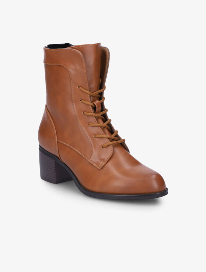 Bottines à lacets et à coutures contrastantes - Camel - 3