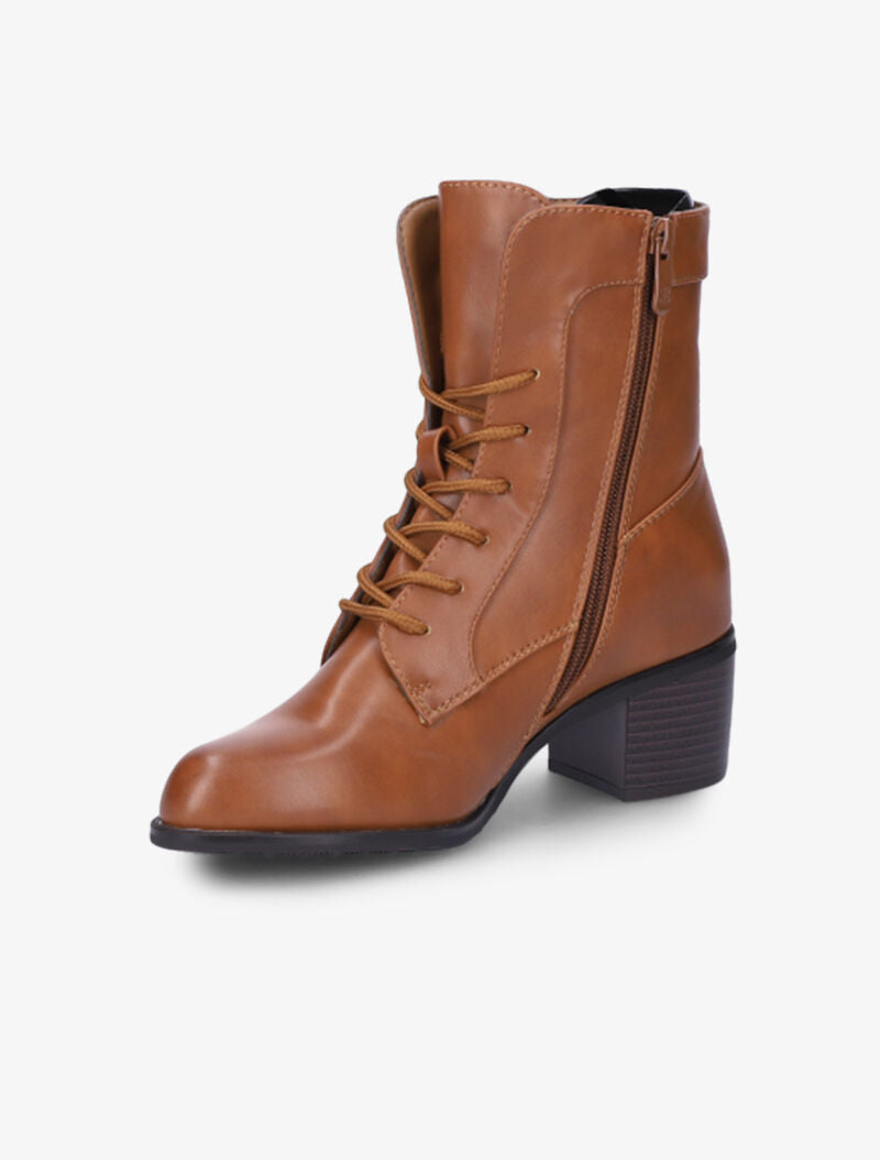 Bottines à lacets et à coutures contrastantes - Camel - 4