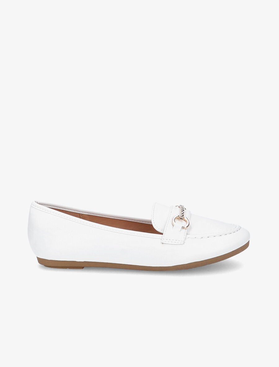 Mocassins boucles métalliques à strass - Blanc - 1