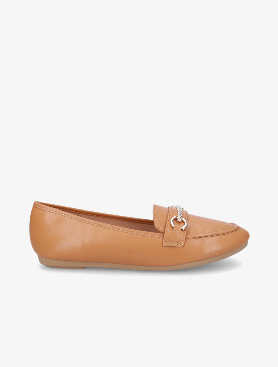 Mocassins boucles métalliques à strass - Camel - 1