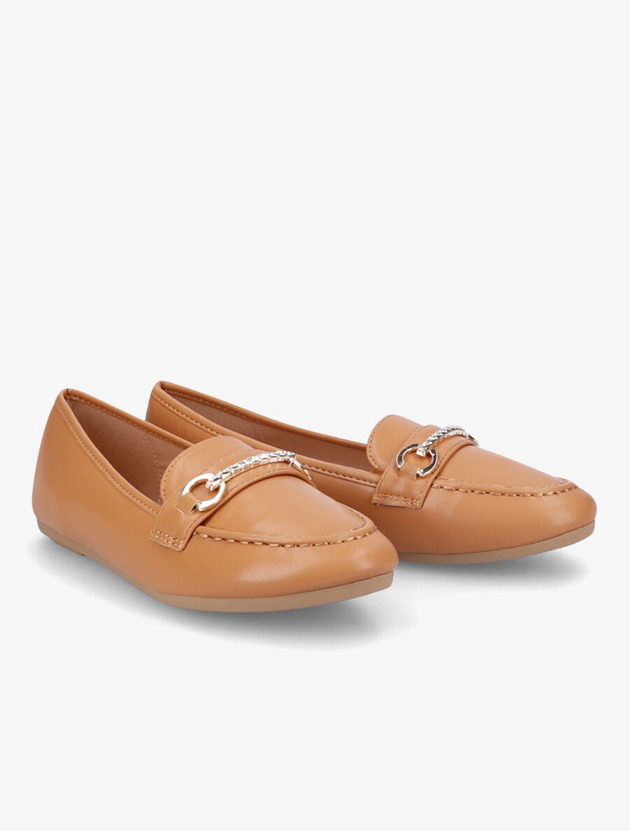 Mocassins boucles métalliques à strass - Camel - 4