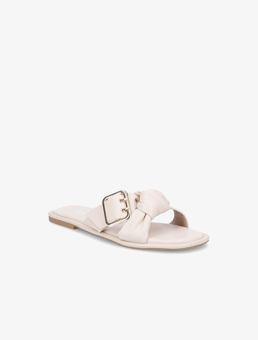 Mules à boucles métalliques et noeud - Beige - 2