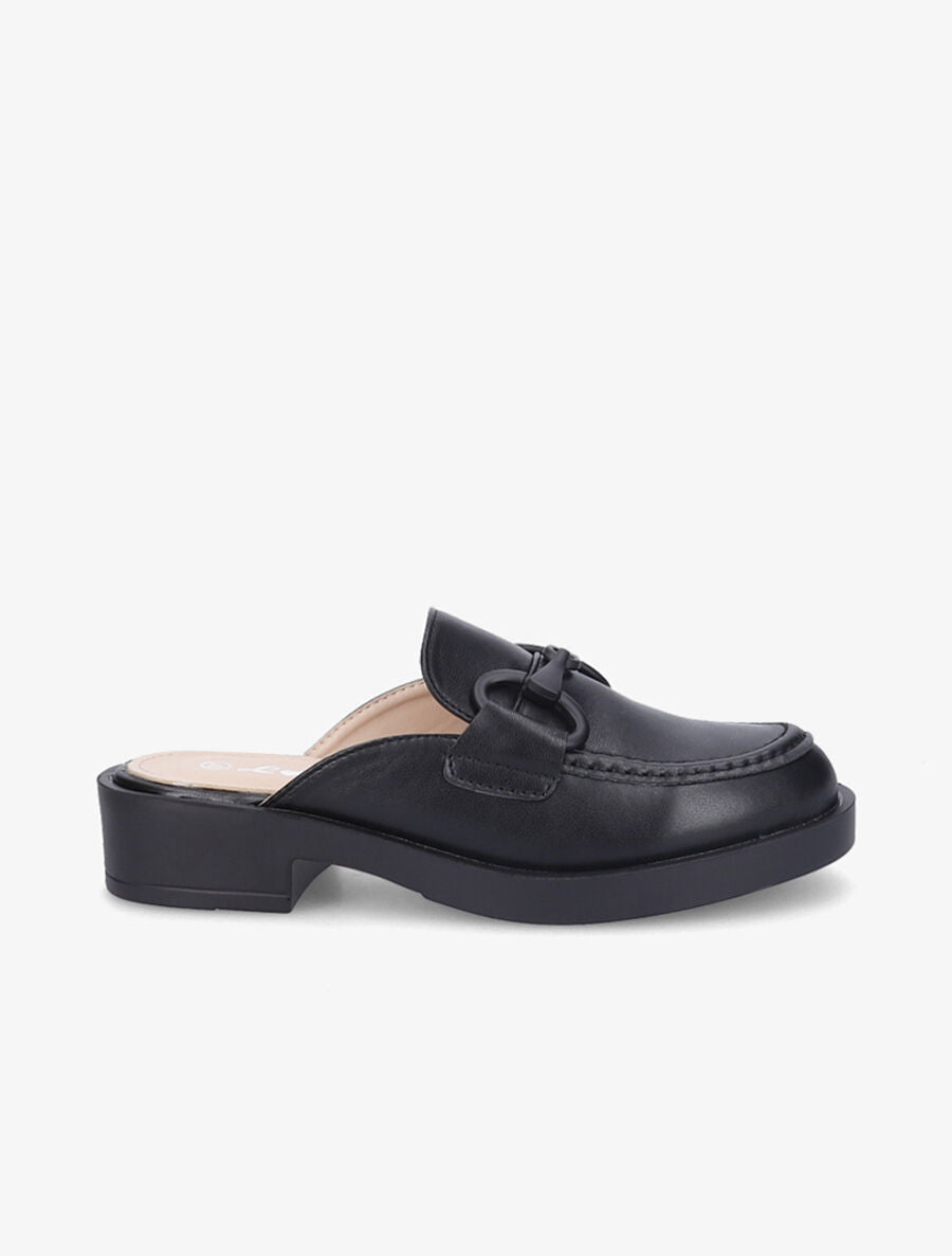 Mules monochrome style mocassin à boucle - Noir - 1