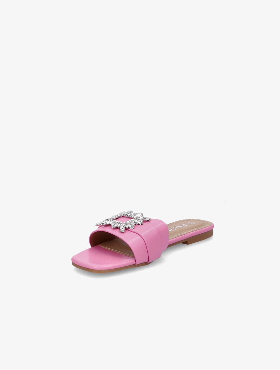 Mules plates à boucles bijoux et strass - Fushia - 3