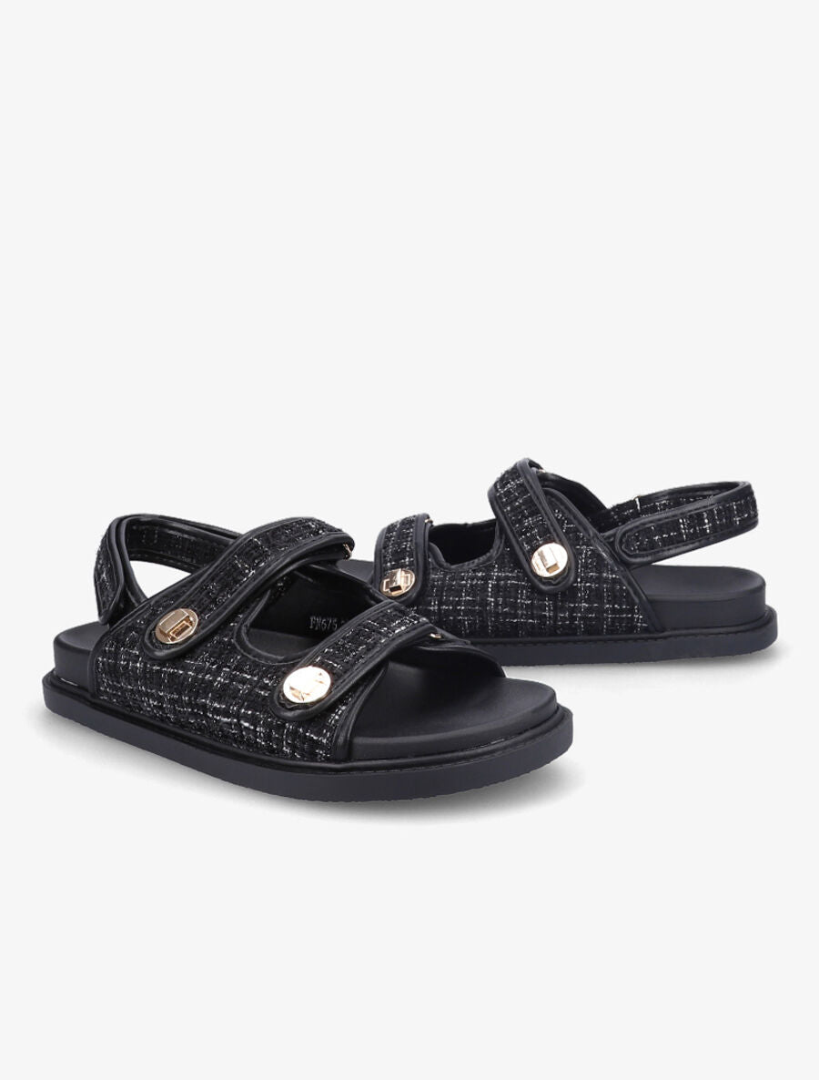 Sandales scratchs en tweed irisé - Noir - 4