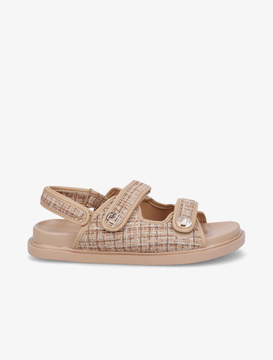 Sandales scratchs en tweed irisé - Camel - 1