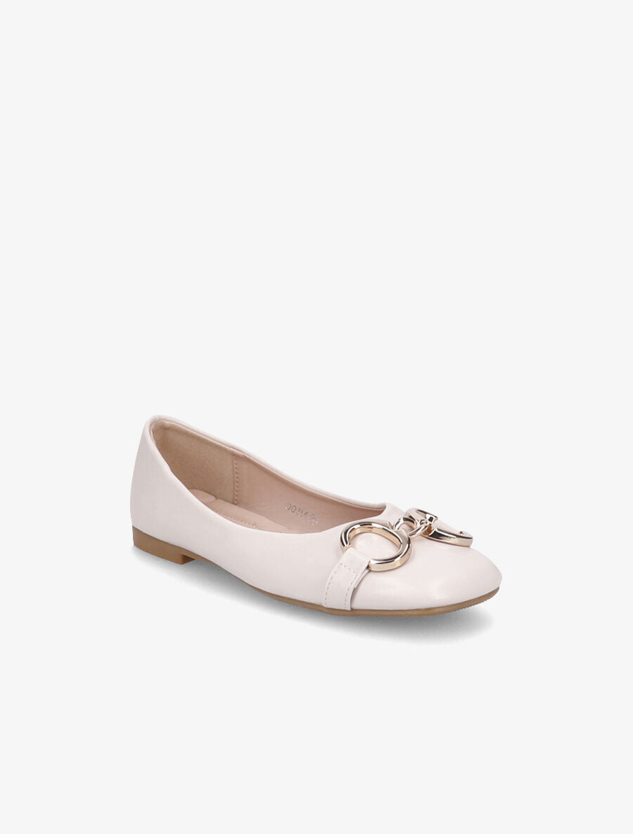 Ballerines en simili à détail boucles métalliques - Beige - 2