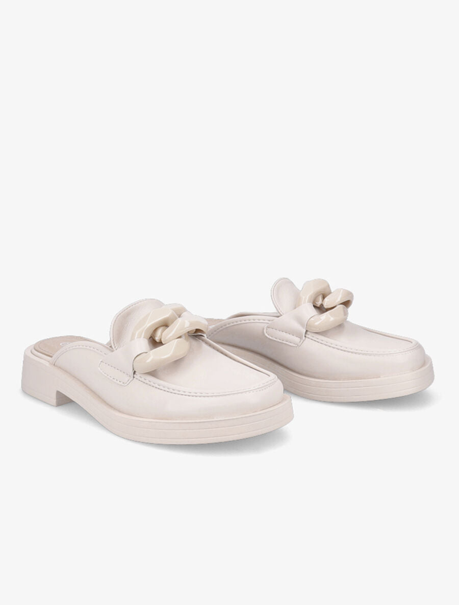 Mules en simili détail maillons - Beige - 4